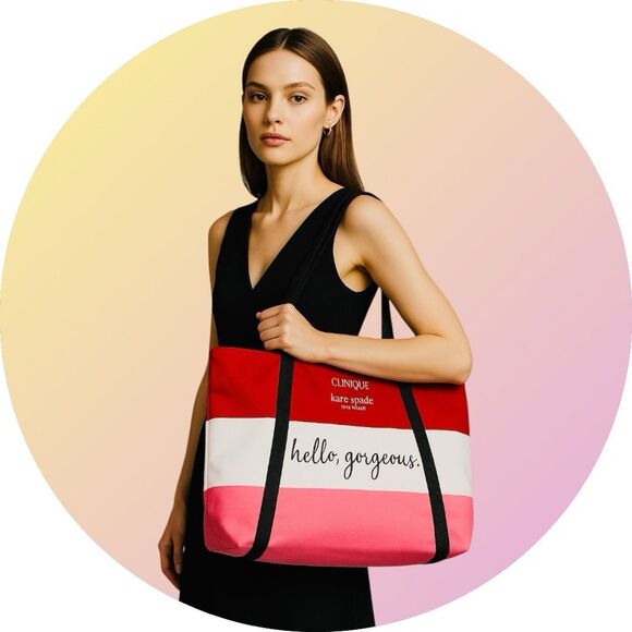 Clinique x Kate Spade Handbags - Clinique x Kate Spade “Hello, Gorgeous” Tote Bag – Pink & Red Stripe